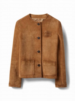 Miumiu Women's Dove Gray Suede Jacket Coffee