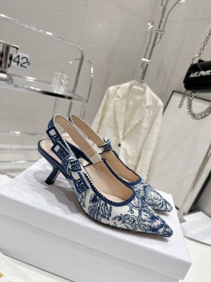 Dior J'Adior Slingback Pumps 6.5cm in Embroidered Cotton Blue 02