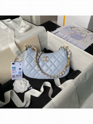 Chanel HOBO HANDBAG Lambskin & Gold-Tone Metal AS3786 light blue