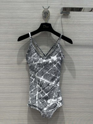 Christian Dior ONE-PIECE SWIMSUIT White and Black Technical Fabric with Plan de Paris Motif