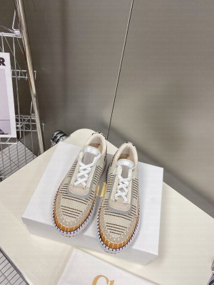 Chloe Nama embroidered suede and recycled mesh sneakers Beige 2022 Collection