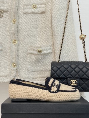 Chanel Crochet Flat Loafers Beige 2023