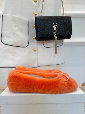 CELINE SHEARLING FLATS ORANGE