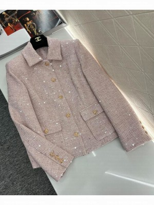 Chanel Women's Tweed Sequined Braided Jacket Pink