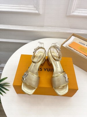 Louis Vuitton Shake Heel 5.5cm in Perforated Calf Leather Sandals Gold