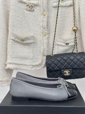 Chanel Ballet Flats 9cm Printed Lambskin & Patent Calfskin Gray Black 2025
