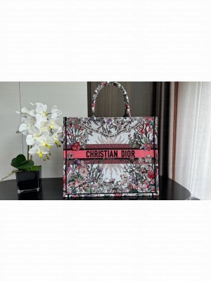 Large Dior Book Tote Ecru Multicolor Dior 4 Saisons Ete Soleil Embroidery M1286ZEBH pink