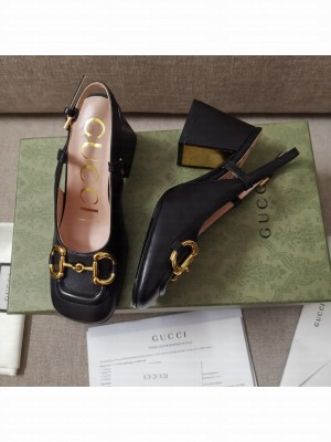 GUCCI 643892 Horsebit leather 7.5cm slingback pumps Black