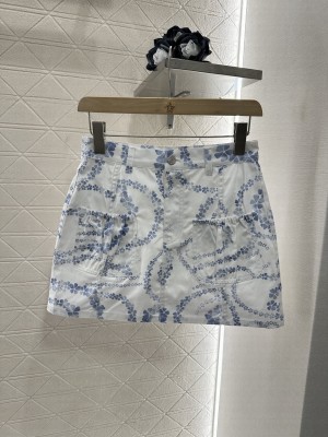 Chanel Printed denim Short skirt Blue