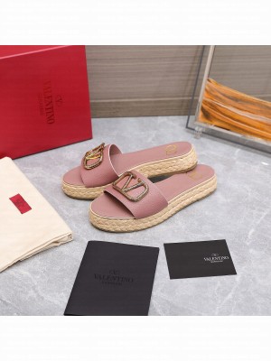 Valentino VLogo Straw Slide Sandals 2022 Collection,Pink