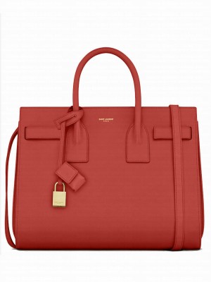 Saint Laurent Sac De Jour Topstitched Leather Satchel Bag Red