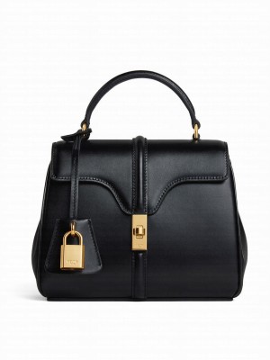 Celine Mini 16 In Natural Calfskin Black
