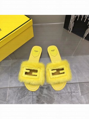 Fendi Signature Brown mink slides Yellow