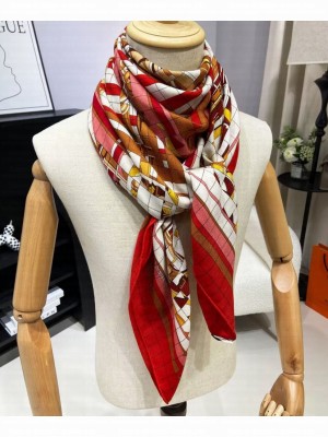 Hermes Women's Coaching Deja-Vu Scarf Red