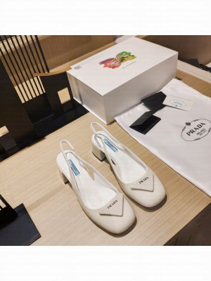 Prada leather slingback 50mm pumps white 2022 Collection