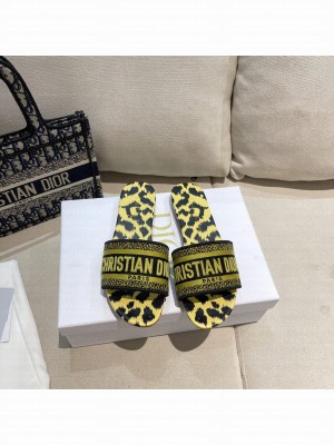 Dior Dway Flat Slide Sandals in Yellow Pop Mizza Embroidered Cotton 2021 Collection 