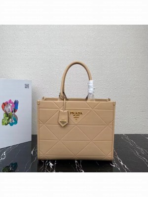 Medium leather Prada Symbole bag with topstitching 1BA378 Sand Beige