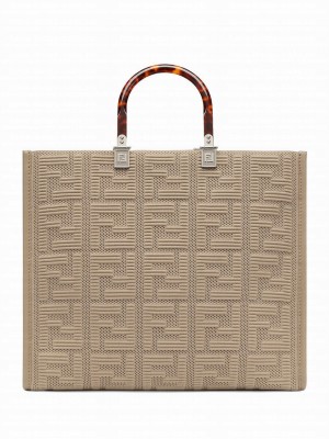 Fendi Sunshine Medium FF Fabric Shopper Gray