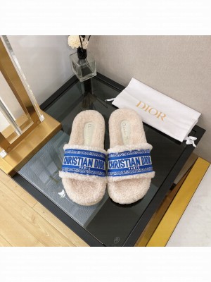 Christian Dior DIOR CHEZ MOI SLIDE Cotton Embroidery and Shearling 08