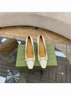 Gucci 7cm Patent leather pump with Horsebit White 2021 Collection