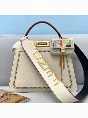 Fendi Peekaboo ISeeU Medium Bag in Embroidered White Canvas  2021 Collection