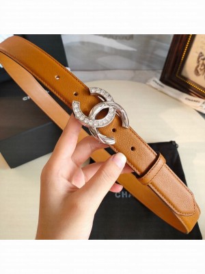 Chanel Grianed Calfskin Belt 30mm with Crystal Metal CC Buckle Brown 2019 Collection