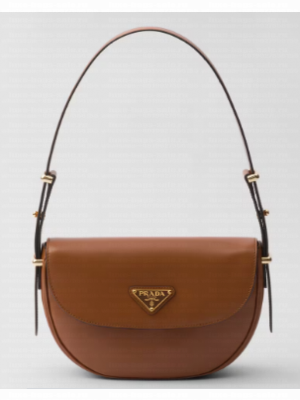 Prada Arque leather shoulder bag with flap 1BD365 Caramel