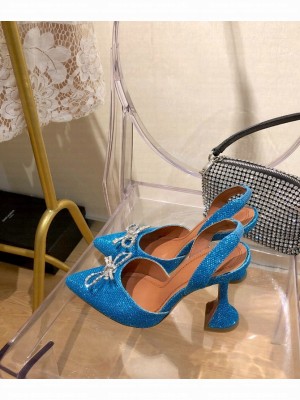Amina Muaddi                                                                                        Bow-Embellished Rosie Slingback Pump blue