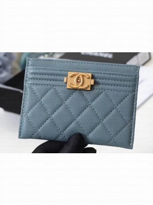 Chanel Caviar Leather Boy Card Holder A84431 Baby Blue