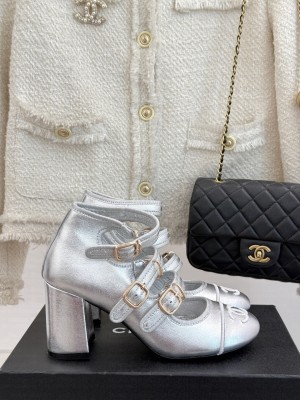 Chanel HEEL 70MM silver Calfskin Mary Janes G46477 2025