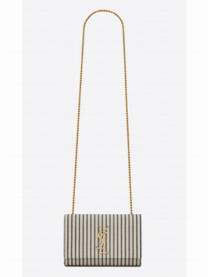 SAINT LAURENT KATE SMALL CHAIN BAG IN CANVAS AND SMOOTH LEATHER 469390 CREAM ET NOIR