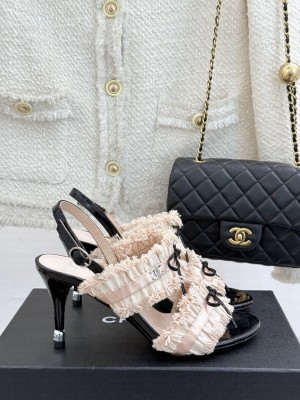 Chanel Fabric Trim Bow Heel 8cm Sandals 2025 Pink