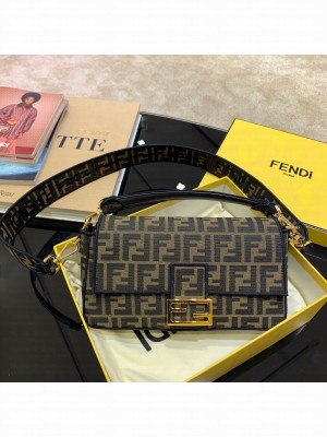 Fendi FF Fabric Medium Baguette Bag Brown/Black  2021 Collection