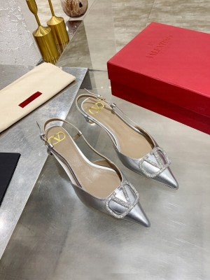 VALENTINO VLOGO GLOW LAMINATED NAPPA SLINGBACK PUMP 40 MM.SILVER 2021 Collection
