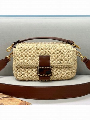 Fendi Baguette Woven Straw Bag Beige/Brown  2021 Collection