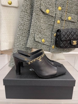 Chanel Heel 8cm Chain Mule Black Spring 2022 Collection