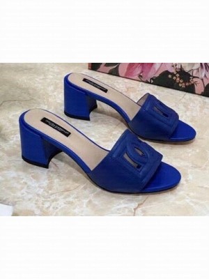 Dolce & Gabbana Heel 6.5cm Calfskin Mules Blue With DG Millennials Logo 2021