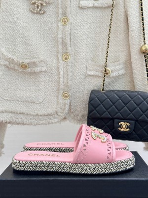 Chanel Cutout Calfskin Flat Slides Sandal Pink 2025