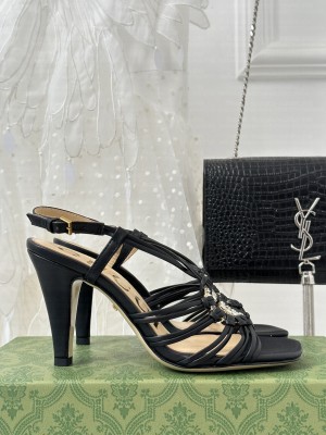GUCCI WOMEN'S CRYSTAL INTERLOCKING G LAMBSKIN SANDAL BLACK