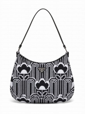 Prada Cleo Jacquard Knit And Leather Bag 1BC499 Black