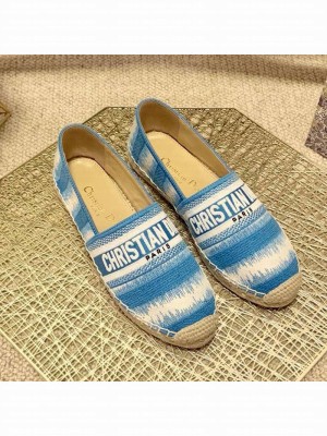 Dior Granville Espadrilles in Ocean Blue D-Stripes Embroidered Cotton Spring/Summer 2021 Collection