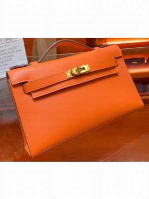 Hermes Kelly 22 Clutch Bag In Original Swift Leather Orange