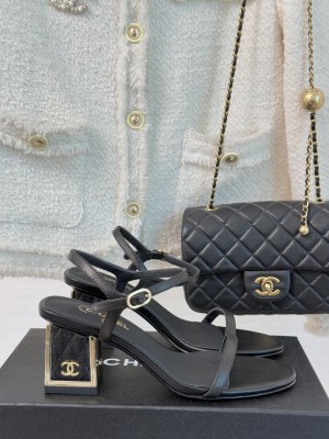 Chanel lambskin sandals with cc logo heel 04