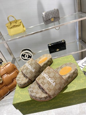 Gucci x Balenciaga Unisex Slippers Brown 2022 Collection