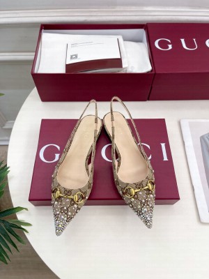 Gucci Women's Erin Gg Crystal Canvas Slingback Flat Beige 2025