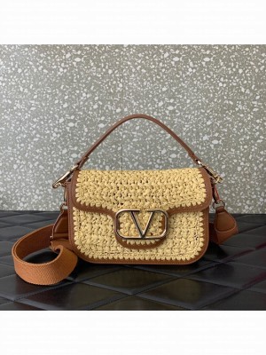 VALENTINO Medium RAFFIA MACRAME Shoulder Bag 0356 brown