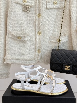 Chanel Lambskin CC with Chain Thong Sandals White 2025 