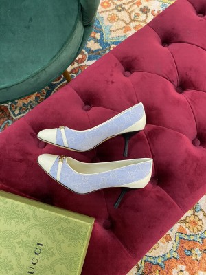Gucci Women's GG Canvas Calfskin 65mm Blue/White Pumps 2021 Collection