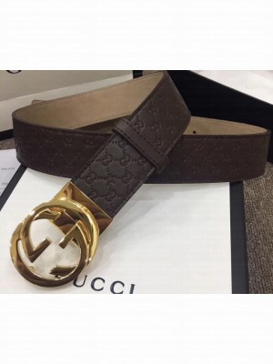 Gucci Width 4cm Signature Leather Belt Coffee with Interlocking G Buckle