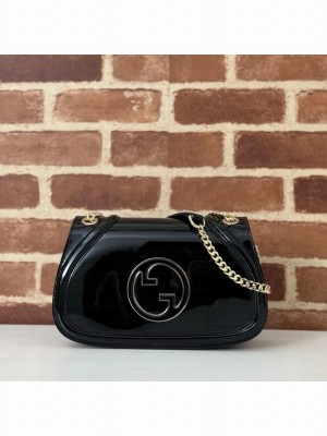 GUCCI BLONDIE SMALL SHOULDER Patent Leather Bag 815715 black
